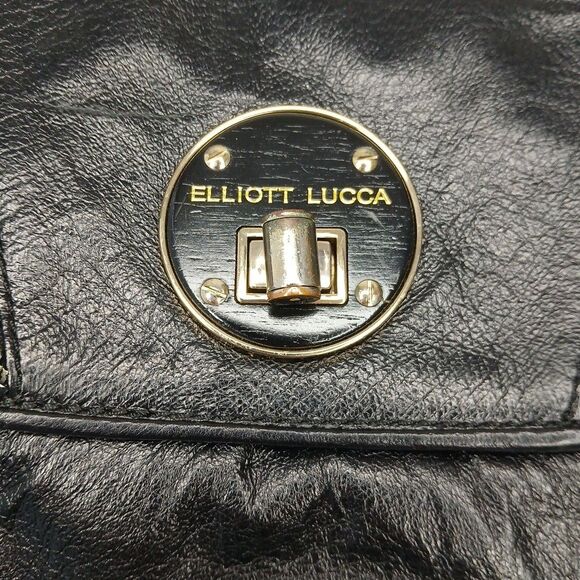 Elliot Lucca Leather Handbag Purse Crossbody Block Pattern Black Geometric - Picture 4 of 10